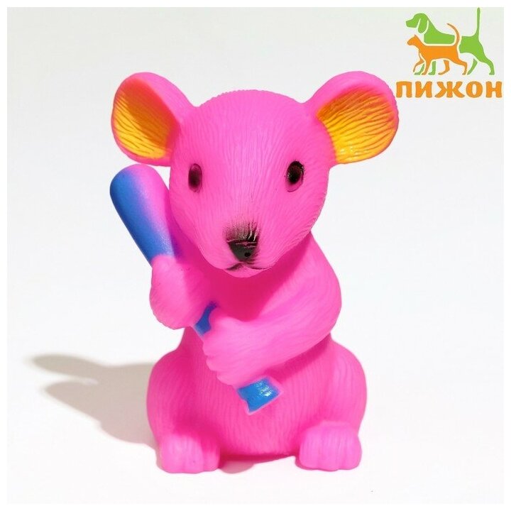 Игрушка пищащая "Мышь" для собак, 9 см, розовая