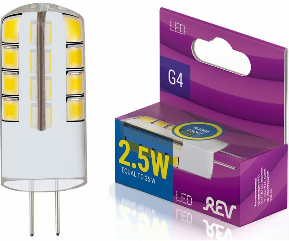 Упаковка ламп LED REV G4, капсульная, 2.5Вт, 3000К, белый теплый, 10 шт. [32437 9]