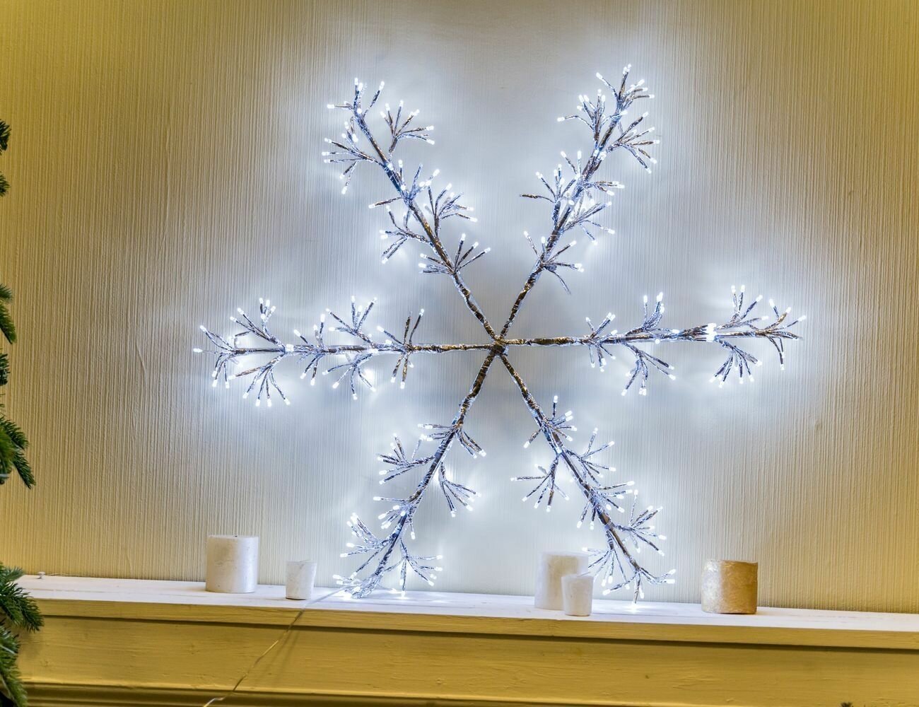 Подвесная светящаяся снежинка мерцающая, серебряная, 192 холодных белых LED-огня, 48 см, уличная, Kaemingk (Lumineo)