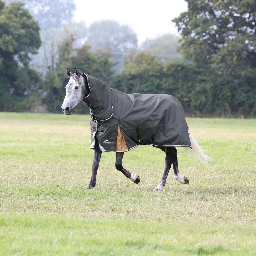 SHIRES HIGHLANDER Попона прогулочная для лошади с капором "Plus Lite", 1200D, 50g, 150 см, зеленый - фото №2