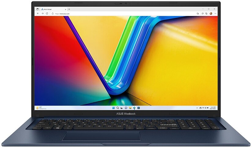 Ноутбук ASUS VivoBook 17 X1704ZA-AU333, 17.3" FullHD (1920x1080) IPS/Intel Core i3-1215U 1.2 ГГц, 6 ядер/8 ГБ DDR4 3200 МГц/512 ГБ SSD/Intel Iris Xe Graphics/Без операционной системы, синий (90NB10F2-M00DH0)