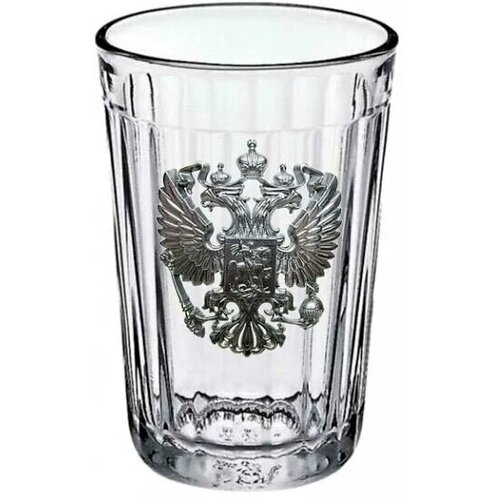 Стакан граненый 250мл Герб России черный стеклянный, прозрачный классический, подарочный универсальный, для воды чая водки