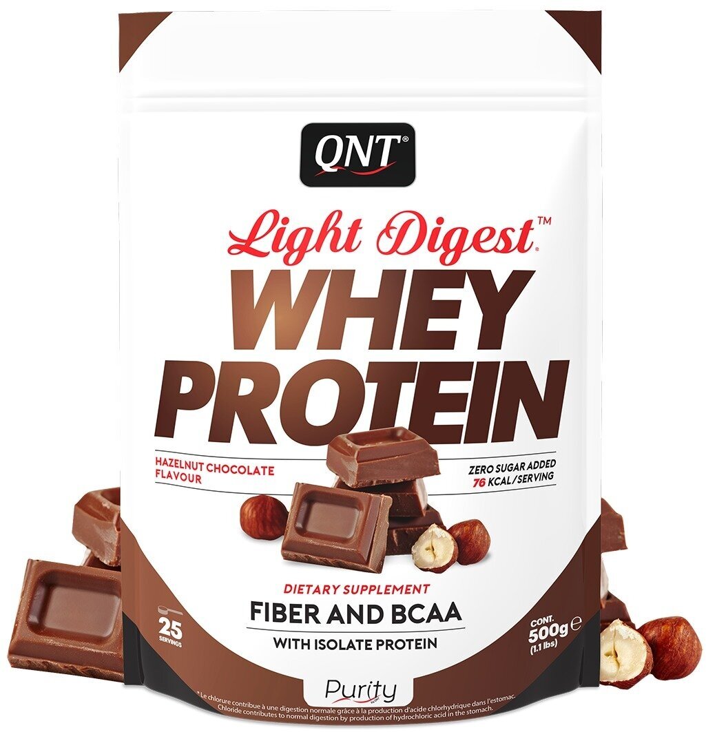 Комплексный протеин QNT LIGHT DIGEST WHEY PROTEIN 500 г, Лесной орех - шоколад