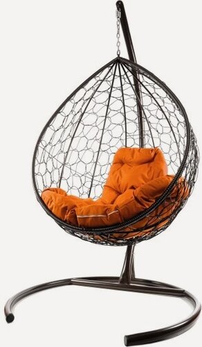 Изображение товара Подвесное кресло кокон M-group капля с ротангом коричневое+оранжевая подушка