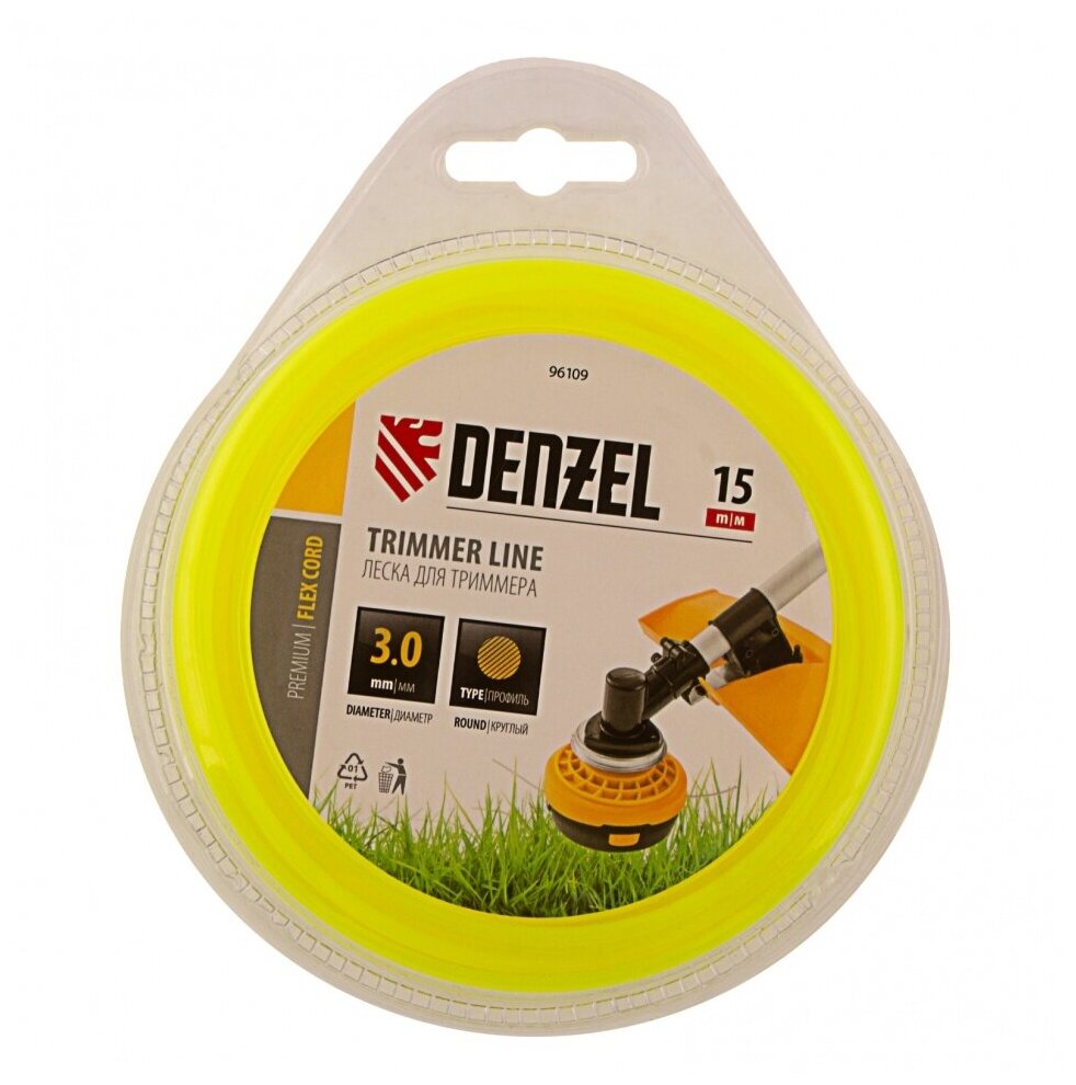 леска для триммера 3,0 (15м) круглая flex cord, denzel 96109 - фото №5