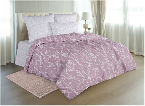 Комплект постельного белья Guten Morgen 907, семейное, поплин, серый/розовый