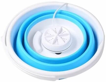 Ультразвуковая портативная стиральная машина со складным ведром, цвет бело-голубой / Стиральная машинка USB - фотография № 2