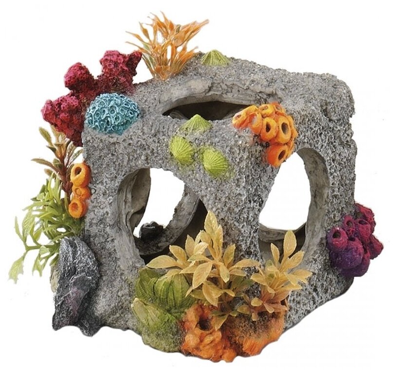 Декорация для аквариума AQUA DELLA "Куб с кораллами", мультиколор, 12x11x11см (Бельгия) - фотография № 2