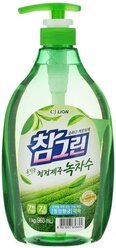 LION Жидкость для мытья посуды Chamgreen Зелёный чай с дозатором, 0.965 л, 1 кг