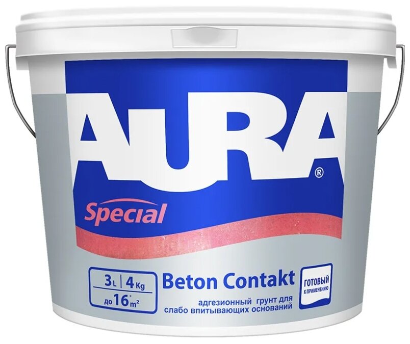 Грунтовка бетоноконтакт Aura Beton Contakt, 4 кг, 3 л