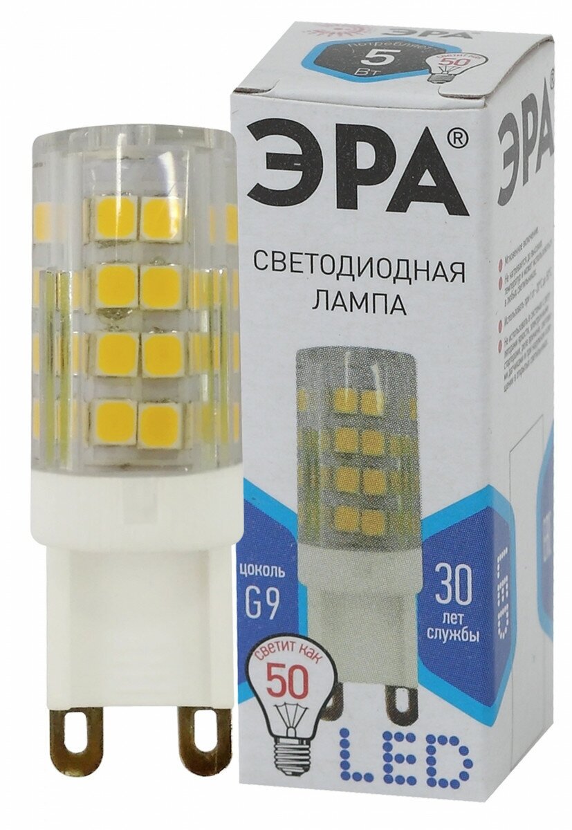 ЭРА Лампа светодиодная G9 5Вт ЭРА LED JCD-5W-CER-840-G9