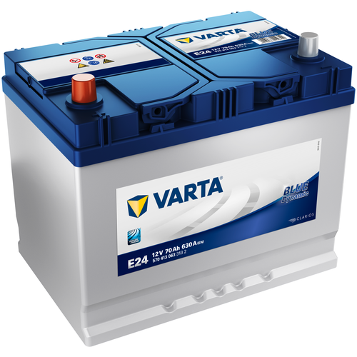 Аккумулятор автомобильный Varta Blue Dynamic Asia E24 70 А/ч 630 A прям. пол. Азия авто (261x175x220) 570413 с бортиком