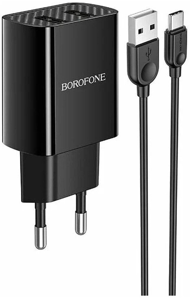 Сетевое зарядное устройство BOROFONE BA53A Powerway 2xUSB, 2.1А + кабель Type-C, 1м (черный)