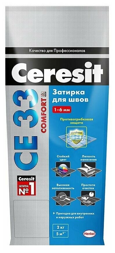 Затирка для узких швов до 6 мм Ceresit СЕ 33 Comfort серая 2 кг