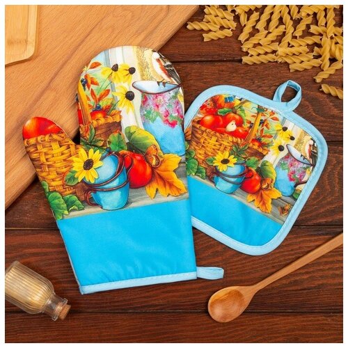Кухонный набор 2 прихватки Этель Урожай прихватка 17х17 см варежка 24х16 см 100 пэ 581₽