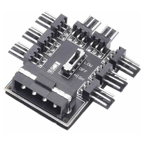 Хаб концентратор вентиляторов 3pin с регулировкой скорости на 8 портов питание от MOLEX 62100₽