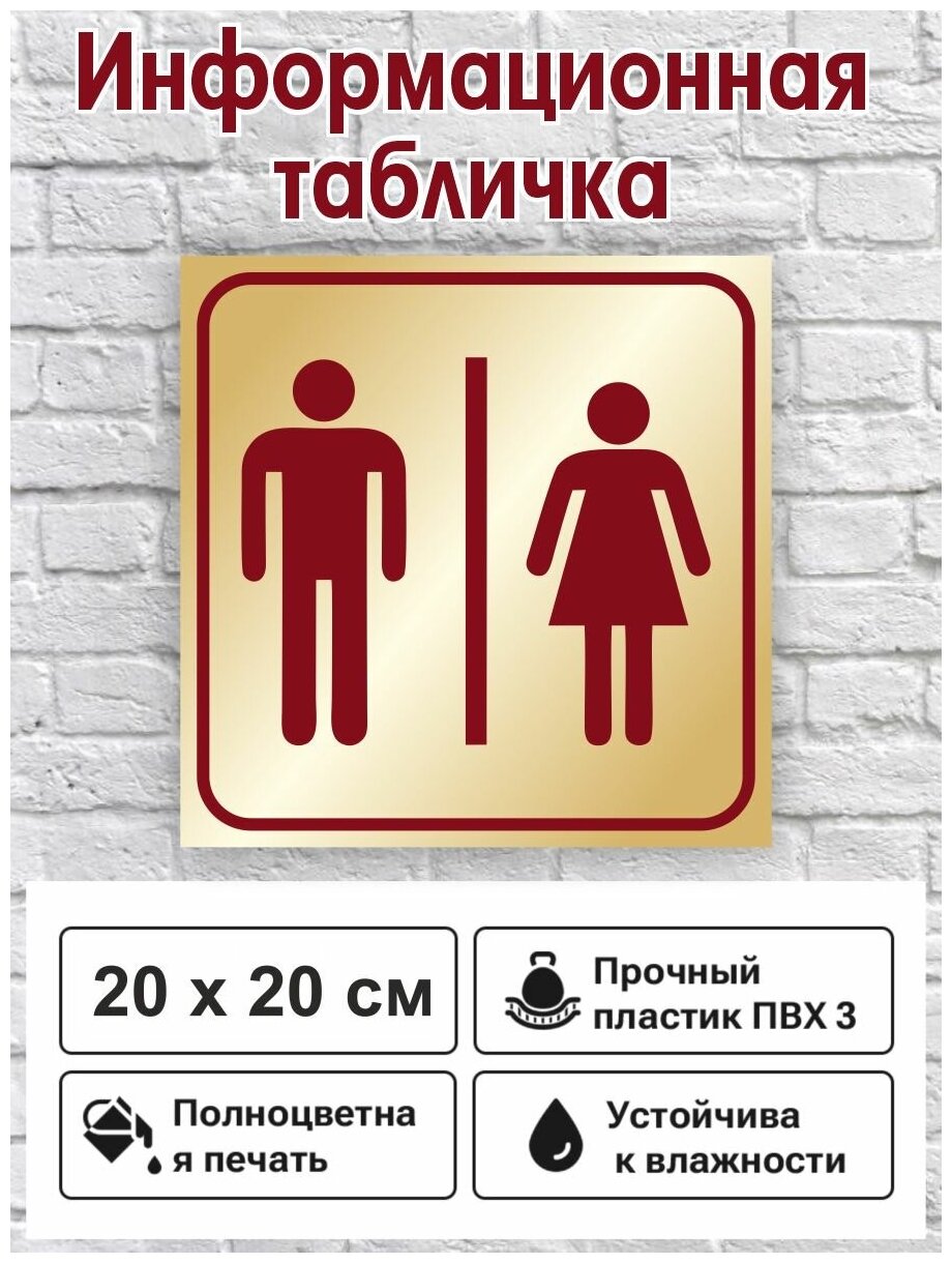 Информационная табличка "Туалет" 200х200 мм