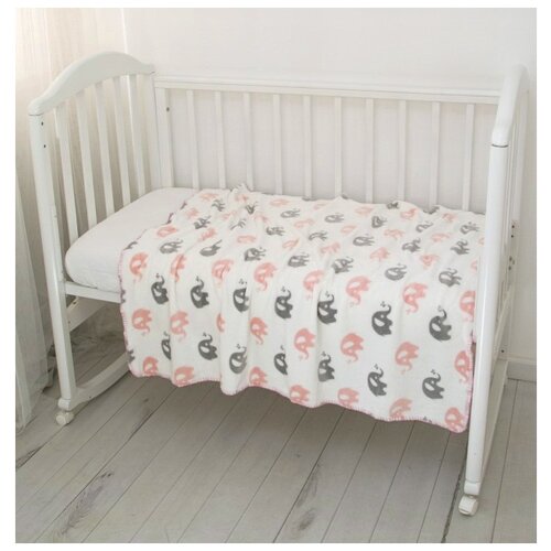 Покрывало Baby Nice Ultrasoft Слоники (US61184/6), 150 х 200 см, белый/розовый/черный