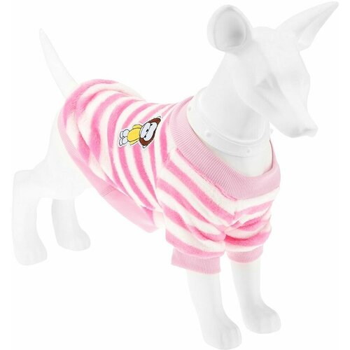 Пэт тойс (Pet toys) Одежда для собаки Толстовка на меху Полосатик с принтом, р-р M, длина спинки 28см/обхват груди 34см/обхват шеи 24см, цвет-розово-белый, искусственный мех (100% полиэстер) (Китай)