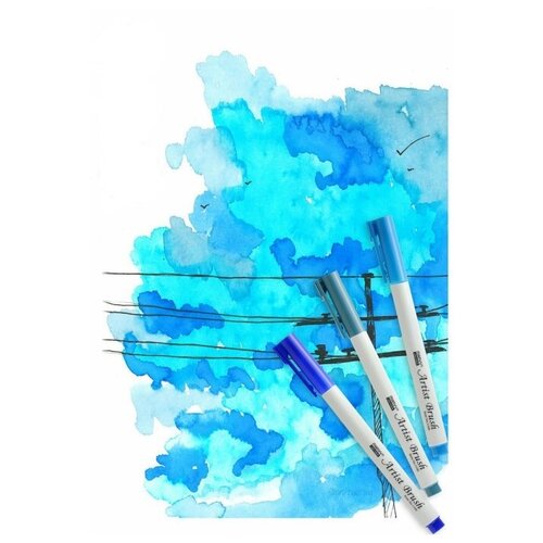 фото Marvy uchida / набор акварельных маркеров д/скетчинга (10,50,56) love blue 3 цвета/уп.