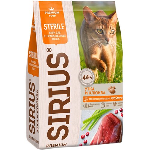 SIRIUS для взрослых кастрированных котов и стерилизованных кошек с уткой и клюквой (0,4 кг) сухой корм для стерилизованных кошек sirius с уткой с клюквой 2 шт х 1 5 кг