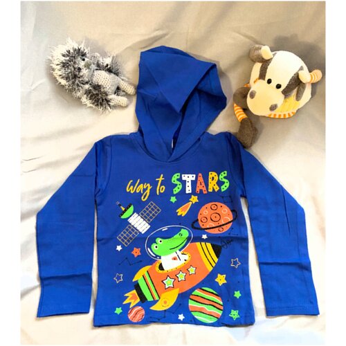 фото Толстовка детская, капюшон, трикотажная, размер 92, синий 969972