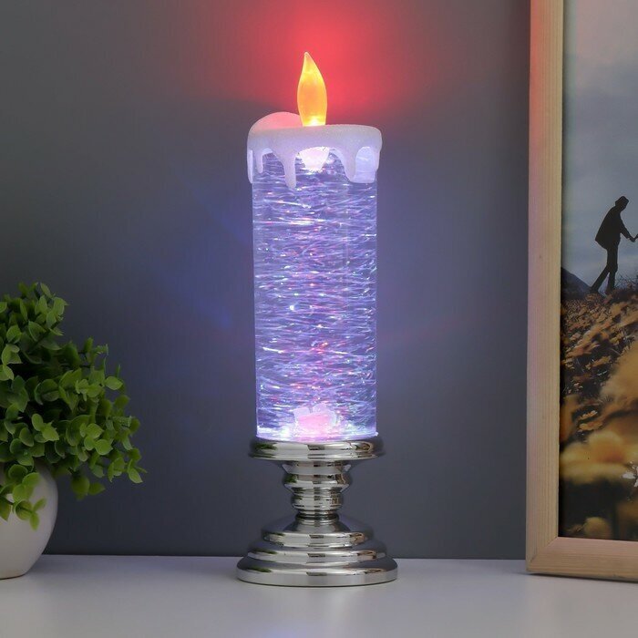 Лава-лампа"Морозная свеча" LED от батареек 3хАА USB серебро 7х7х28см Risalux 9559536 . - фотография № 1