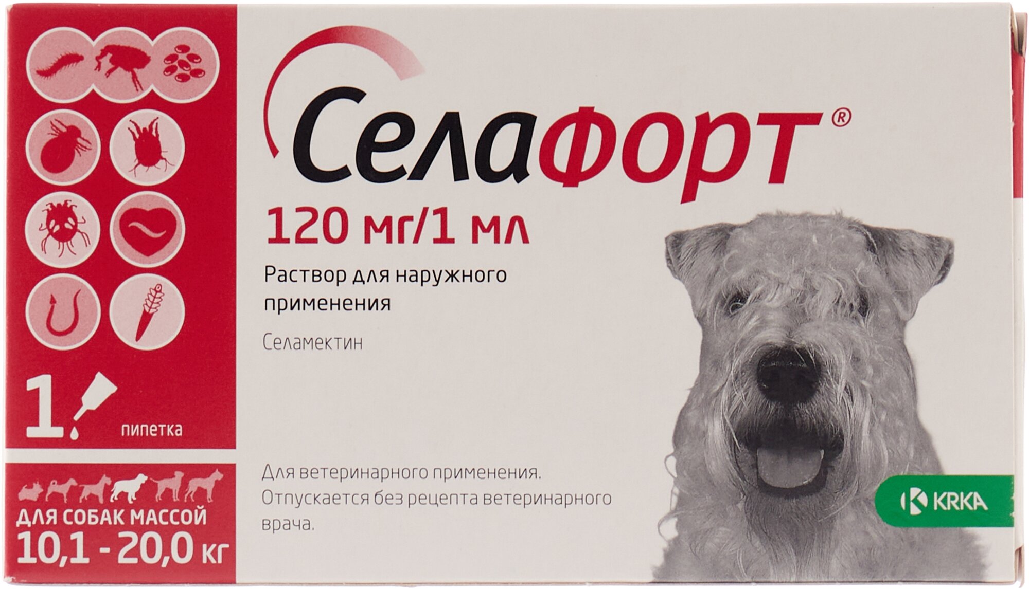 Селафорт капли от блох клещей и власоедов 120 мг/ 1 мл для собак массой 10.1 – 20 кг
