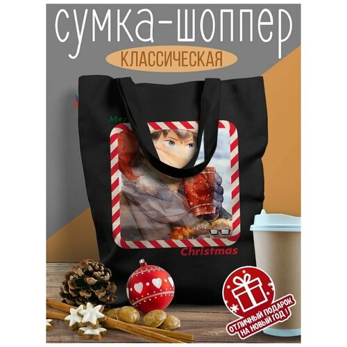 Черный шоппер с DTF принтом Разное Новый год - 7413