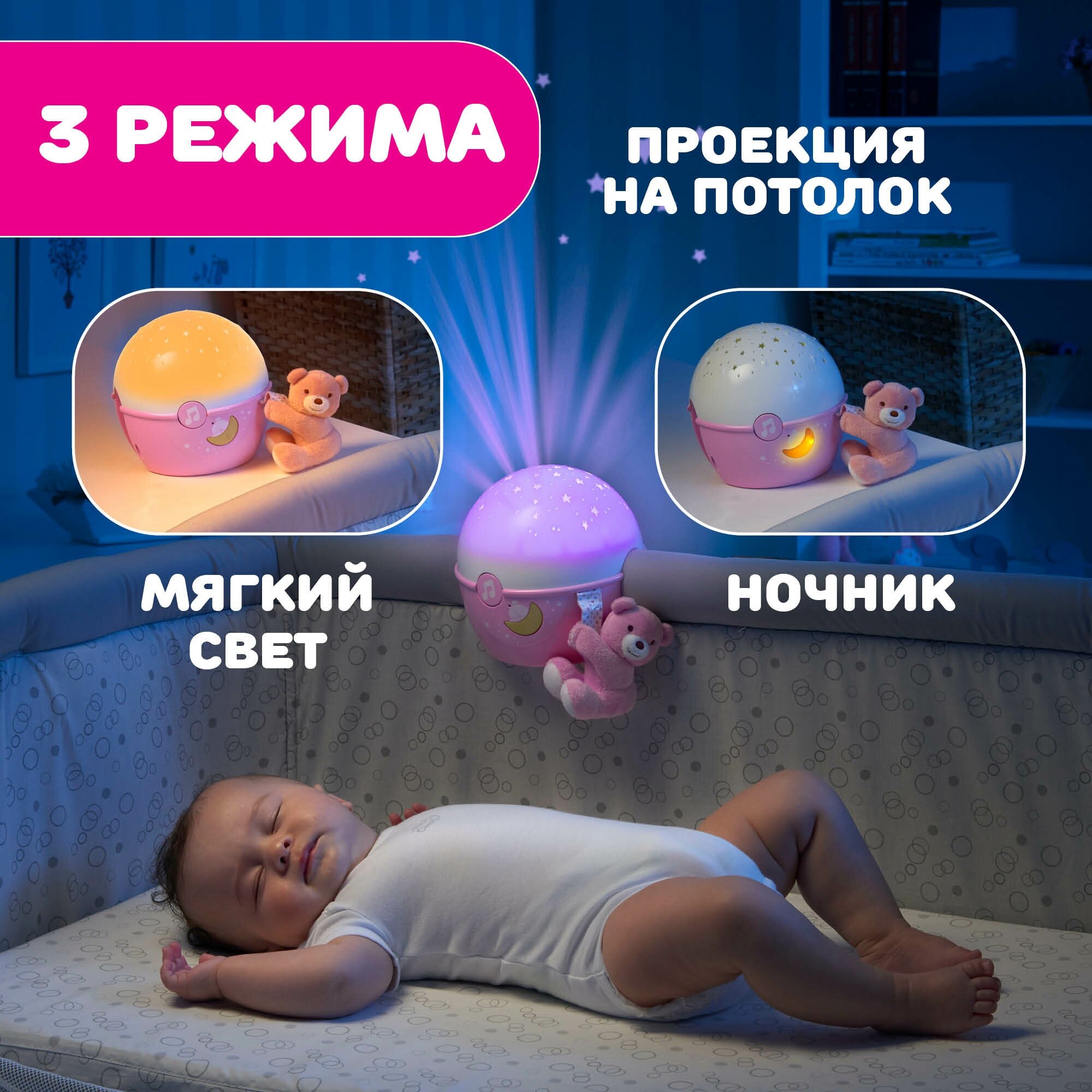 Ночник-проектор Chicco Next-2-Stars (розовая), цвет арматуры: розовый - фотография № 4