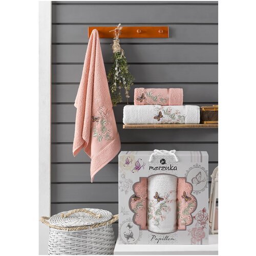 фото Oran merzuka полотенце papillon цвет: персиковый (50х90 см - 2 шт,70х140 см) br41034