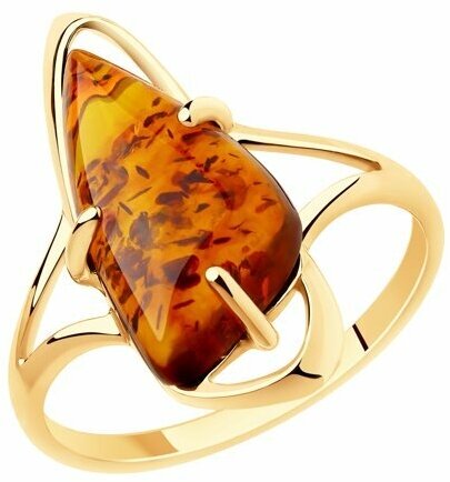 Кольцо Diamant online, красное золото, 585 проба, янтарь, размер 18.5, оранжевый