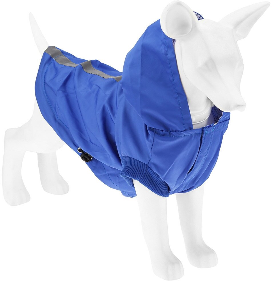"Пэт тойс (Pet toys)" Одежда для собаки "Плащ" с капюшоном, на липучке, светоотражающая полоска, р-р M, цвет-синий, плащевка - фотография № 1