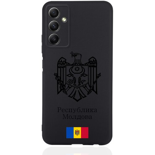 Черный силиконовый чехол SignumCase для Samsung Galaxy A34 Черный лаковый Герб Республики Молдова/ Герб Молдавии