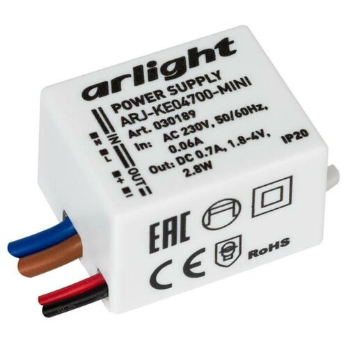 Arlight Драйвер Arlight ARJ-KE04700-Mini 1,8-4V 2,8W IP20 0,7A 030189