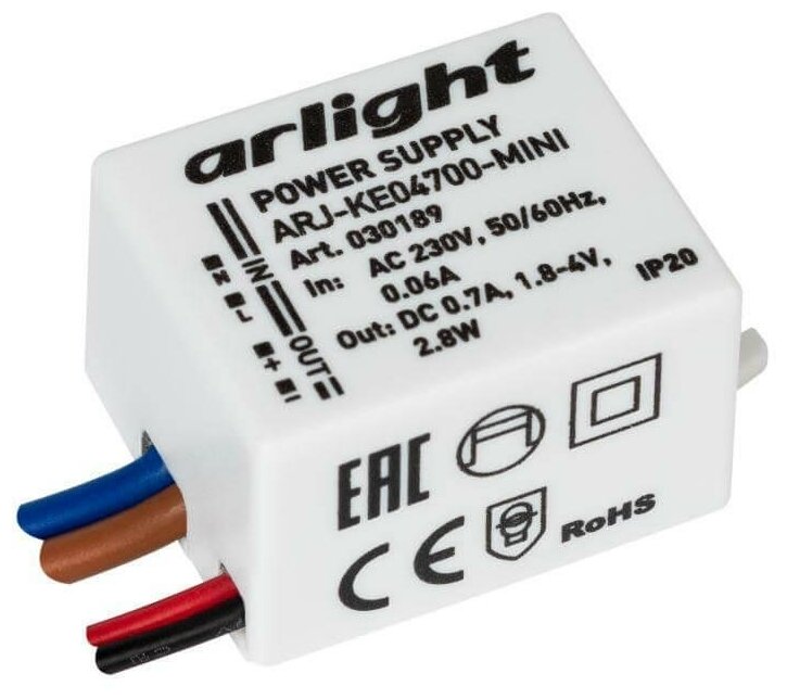 Блок питания ARJ-KE04700-MINI (2.8W 700mA) (Arlight IP20 Пластик 5 лет)