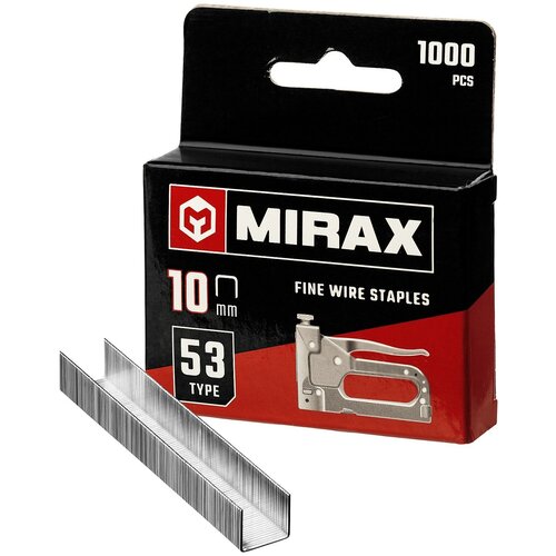 MIRAX 10 мм скобы для степлера тонкие тип 53, 1000 шт {3153-10}