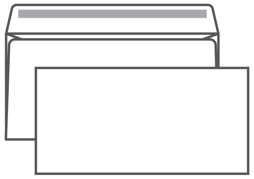 Конверты Е65, комплект 1000 шт, клей декстрин, белые, 110х220 мм