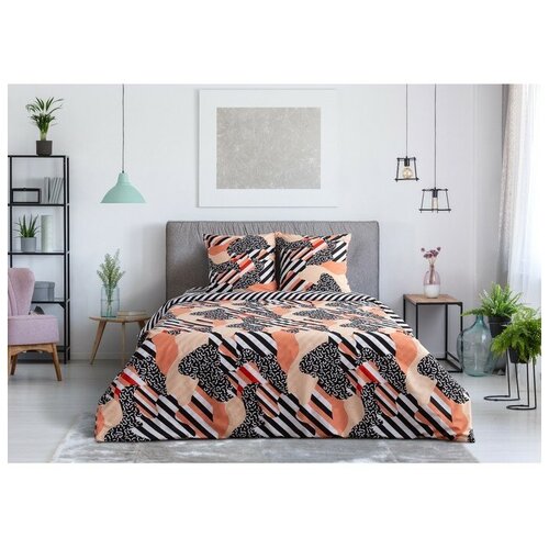 фото Постельное белье 1.5-спальное этель абстракция, перкаль, 2 наволочки 70 х 70 см, серый/оранжевый