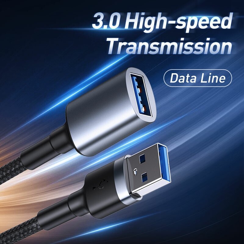 USB кабель для быстрой передачи данных и зарядки BASEUS Cafule Speed Transmission, USB3.0 Male to USB3.0 Female, 5Gbps, 2А, 1 м, Темно-Серый