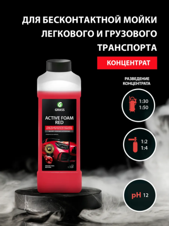 Активная пена/ Автошампунь / Шампунь для мытья автомобиля Active Foam Red, Grass