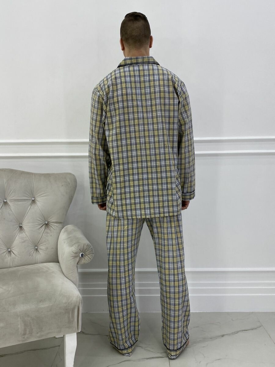 Пижама мужская в клетку с брюками и рубашкой с длинным рукавом хлопок Global_размер52 - фотография № 2