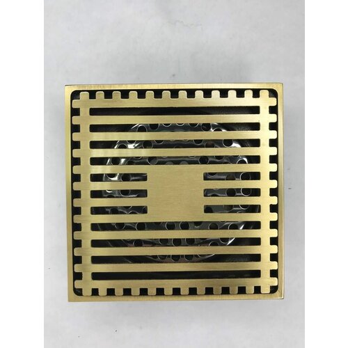 Трап душевой с обратным клапаном (гидрозатвор) 100*100мм решетка 5 из нержавеющей стали и латуни прямой цвет бронзовый