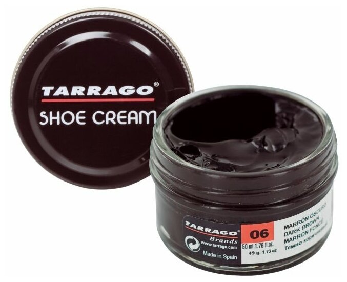 Крем для обуви Shoe Cream TARRAGO, цветной, банка стекло, 50 мл. (006 (dark brown) тёмно-коричневый)