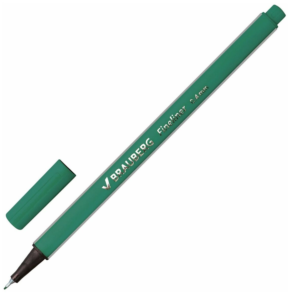 Ручка капиллярная Brauberg Aero, трехгранная, металлический наконечник, 0,4 мм, темно-зеленая (142251)