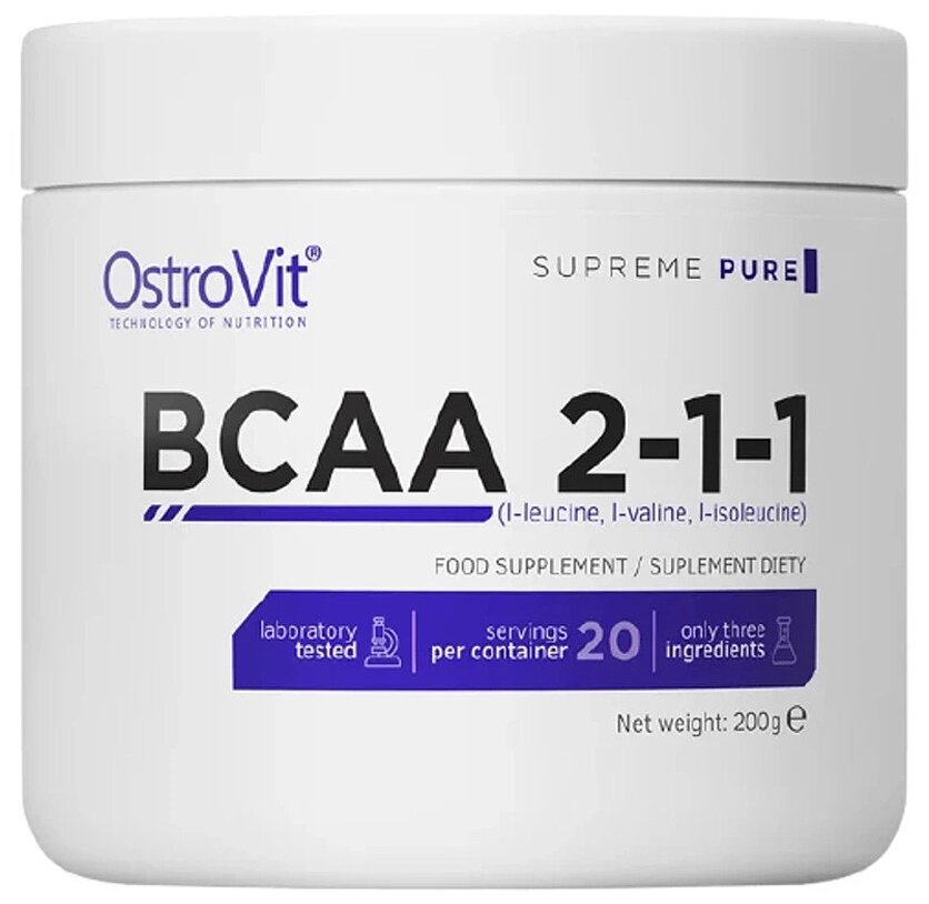 Аминокислоты BCAA (БЦАА) OstroVit Supreme Pure BCAA + Glutamine (200 г) Нейтральный