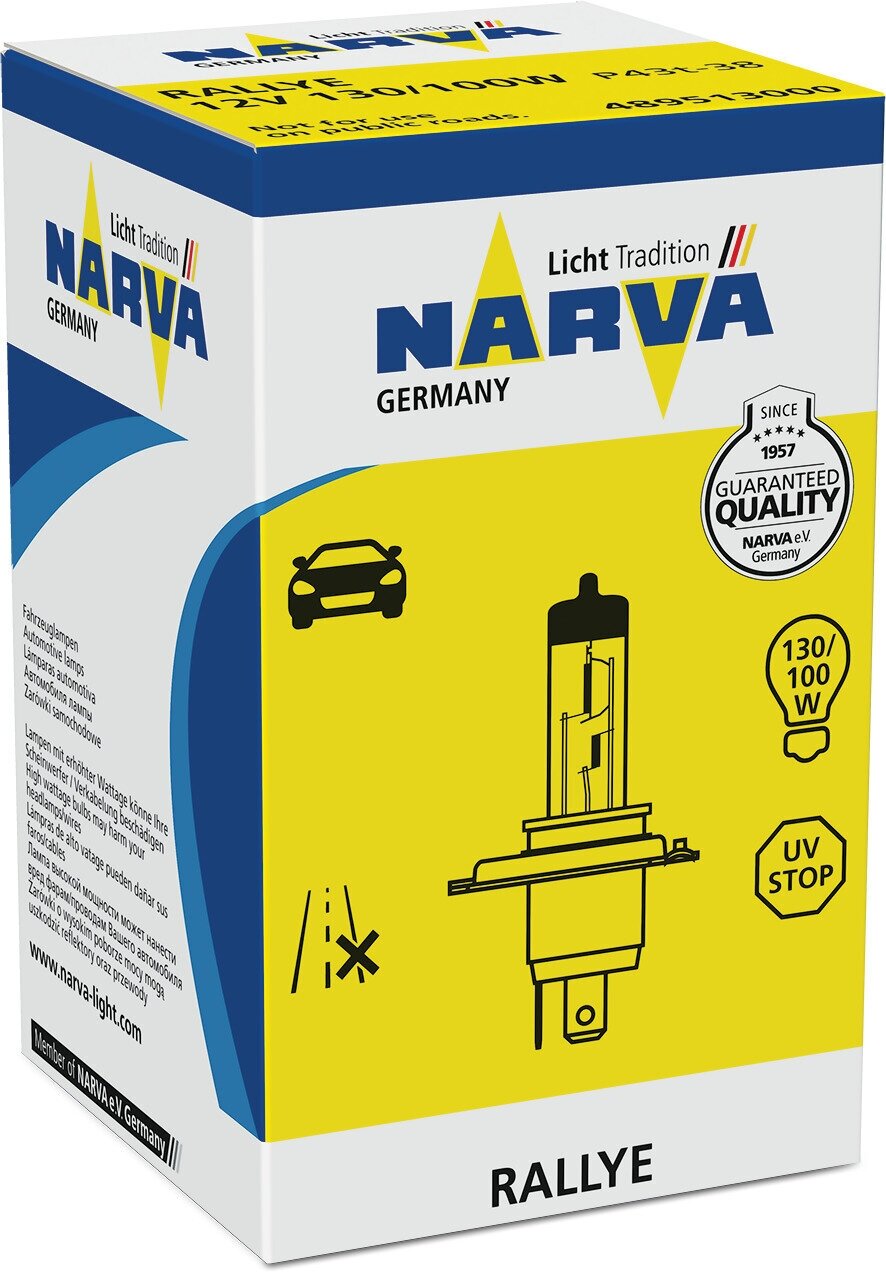 Галогенные лампы и наборы головного света для H4 12V-130 / 100W (P43t) Rally - тип NARVA 48951