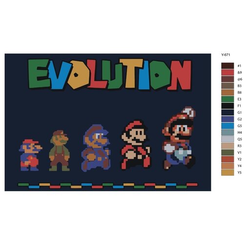 Картина по номерам Y-671 Super Mario (супер Марио). Эволюция Марио 50x70