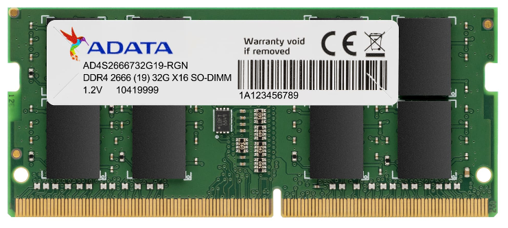 Оперативная память ADATA DDR4 2666 МГц SODIMM CL19 AD4S26668G19-SGN