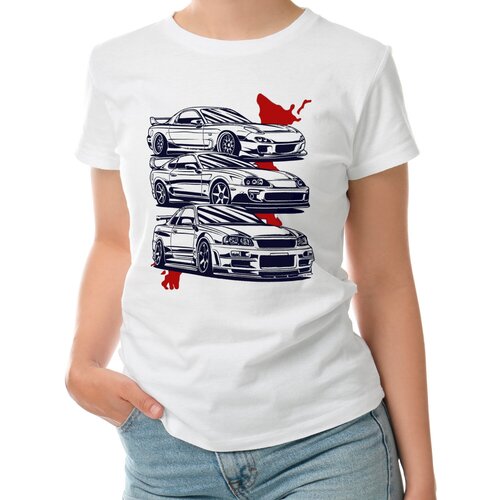 Женская футболка «three super cars» (2XL, белый)
